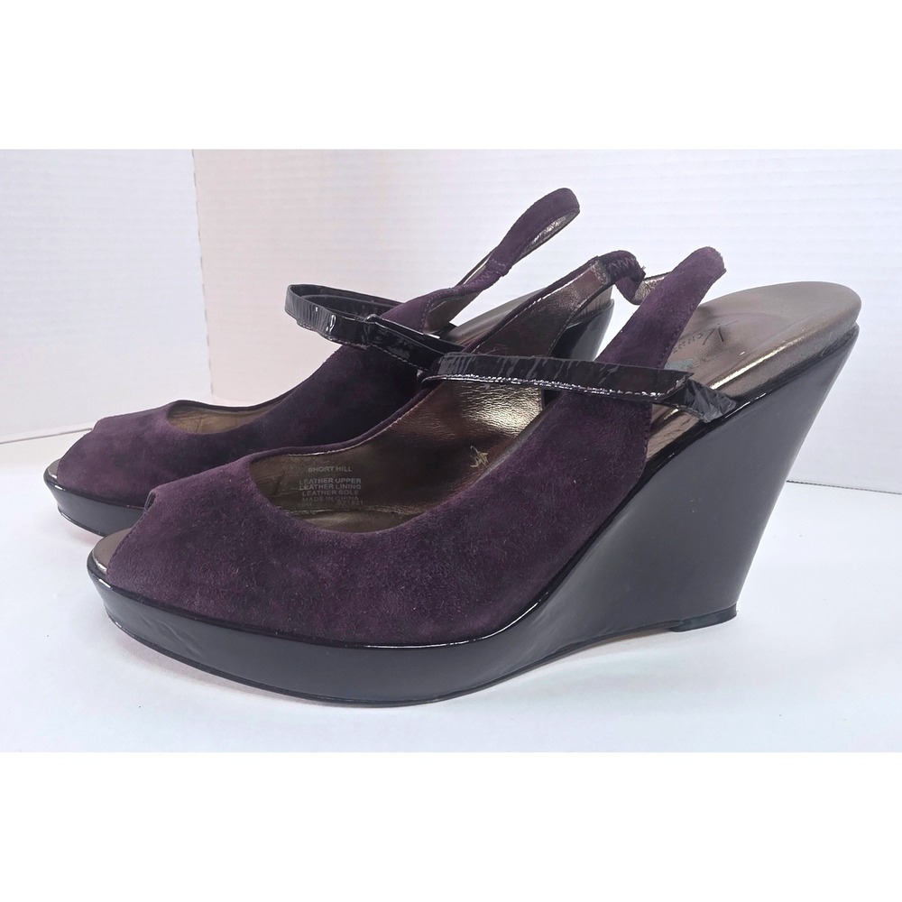 Kenneth Cole New York Short Hill Purple Suede Platform Wedge Sandals 10M